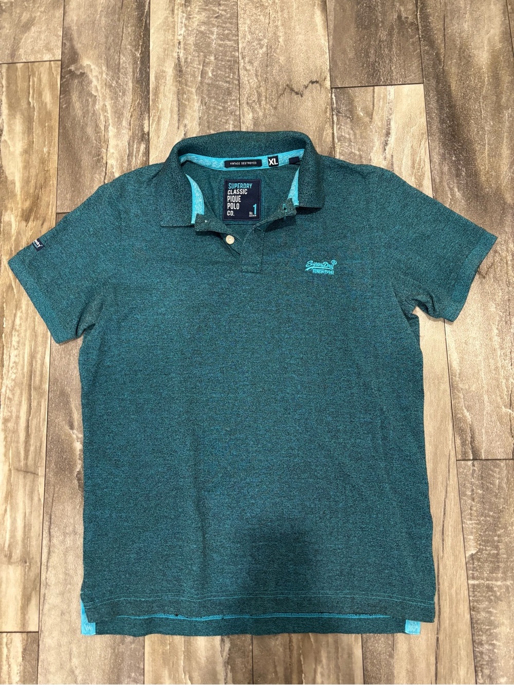 Superdry Vintage Destroyed Classic Pique Polo Shirt Blue - XL